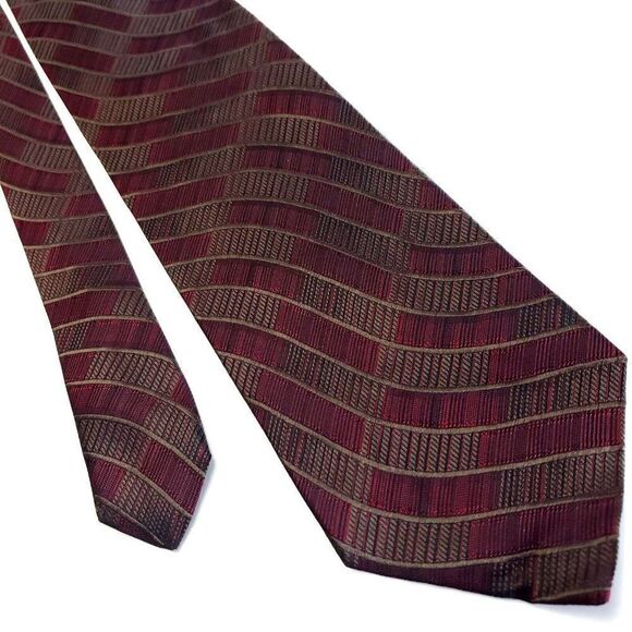 Pronto Uomo Red Silk‎ Tie Woven Wide Striped - Picture 1 of 6